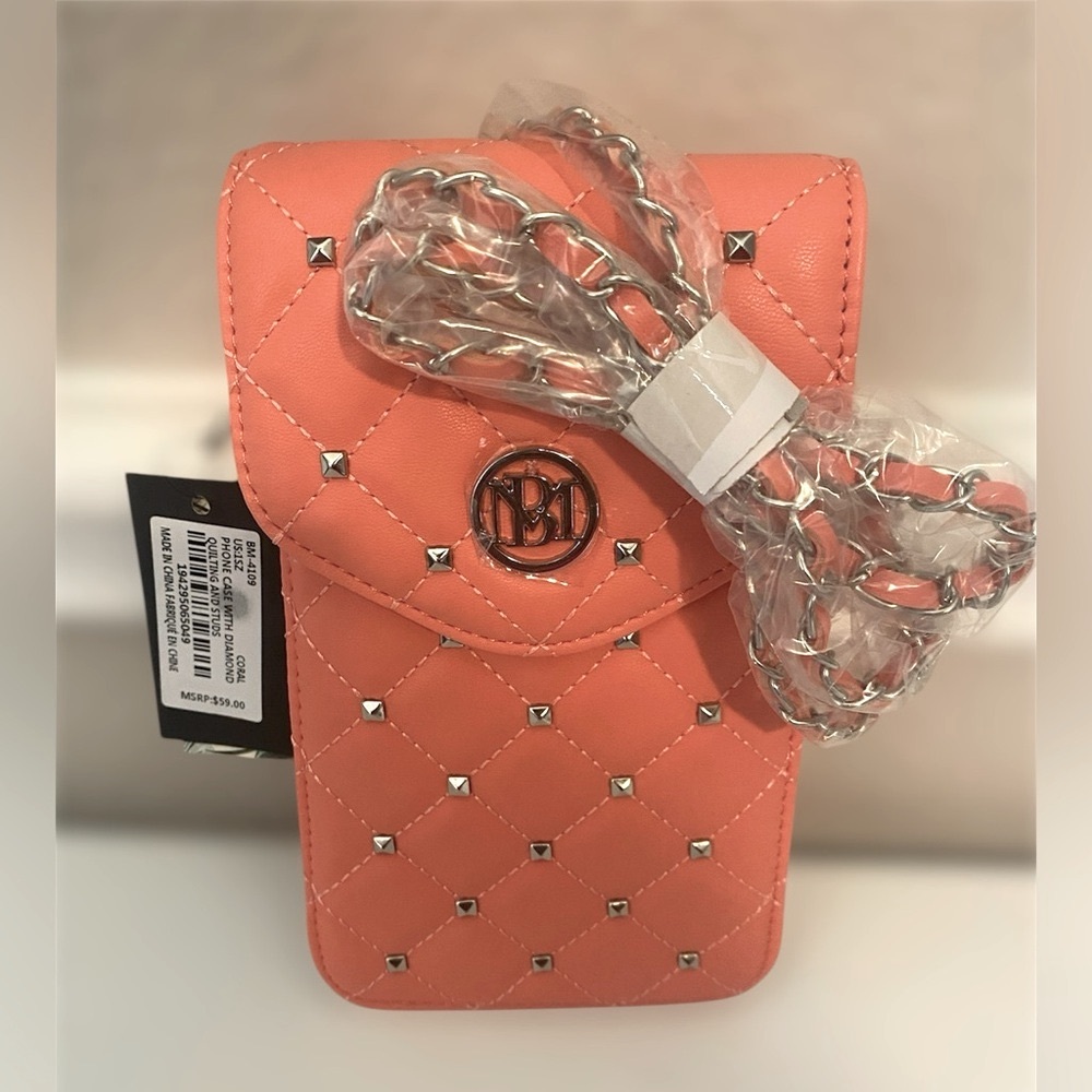 Badgley Mischka Coral and Silver Studded Phone Case